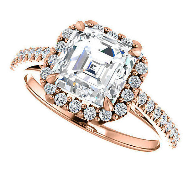 Asscher cut Petite Halo Engagement Ring with Scroll Accent