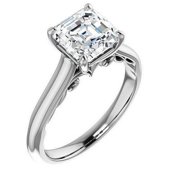 Asscher Scroll Accented Solitaire Engagement Ring