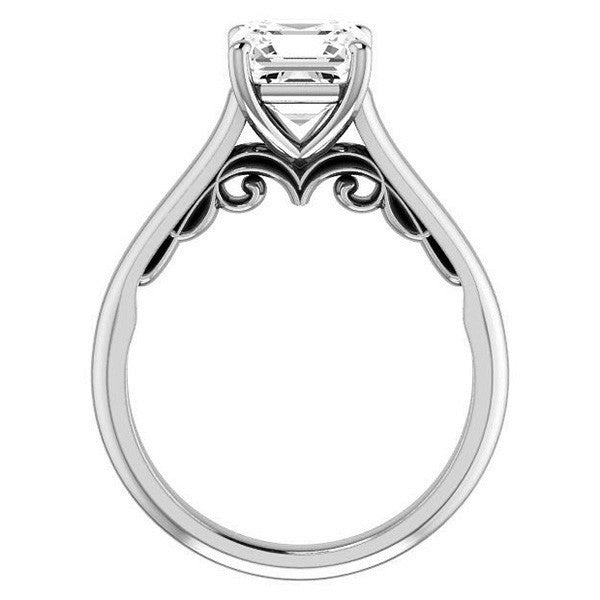 Asscher Scroll Accented Solitaire Engagement Ring