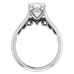 Asscher Scroll Accented Solitaire Engagement Ring