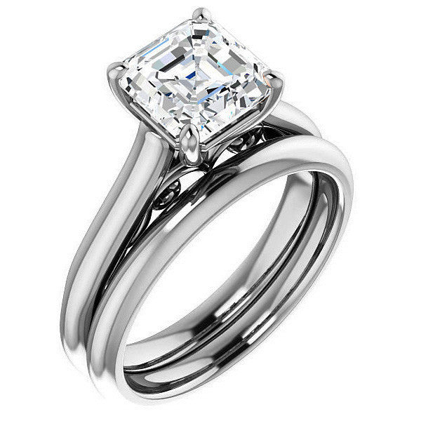 Asscher Scroll Accented Solitaire Engagement Ring