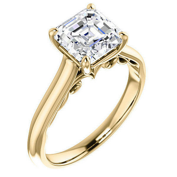 Asscher Scroll Accented Solitaire Engagement Ring