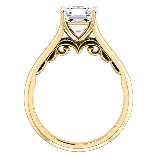 Asscher Scroll Accented Solitaire Engagement Ring