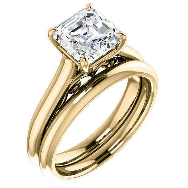 Asscher Scroll Accented Solitaire Engagement Ring