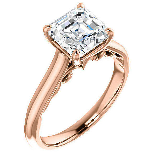 Asscher Scroll Accented Solitaire Engagement Ring