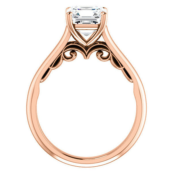 Asscher Scroll Accented Solitaire Engagement Ring
