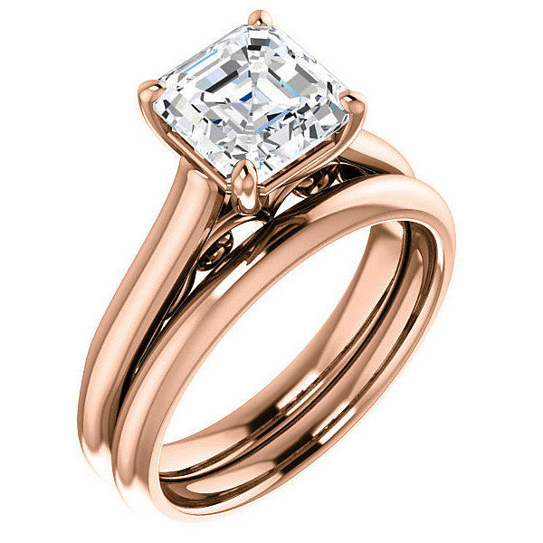 Asscher Scroll Accented Solitaire Engagement Ring