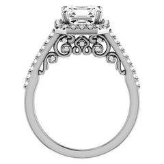 Asscher Halo Engagement Ring with Scroll Accent
