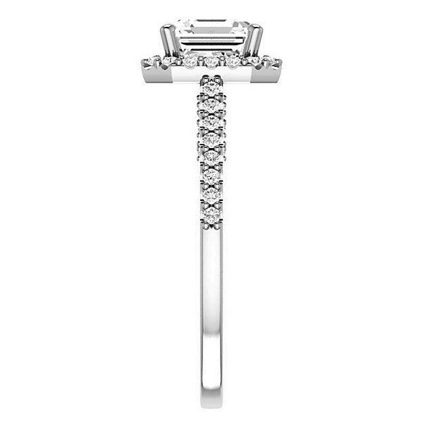 Asscher Halo Engagement Ring with Scroll Accent