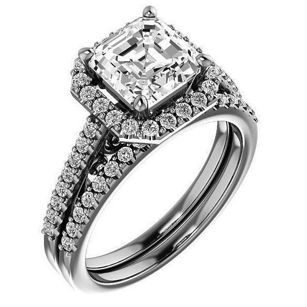 Asscher Halo Engagement Ring with Scroll Accent