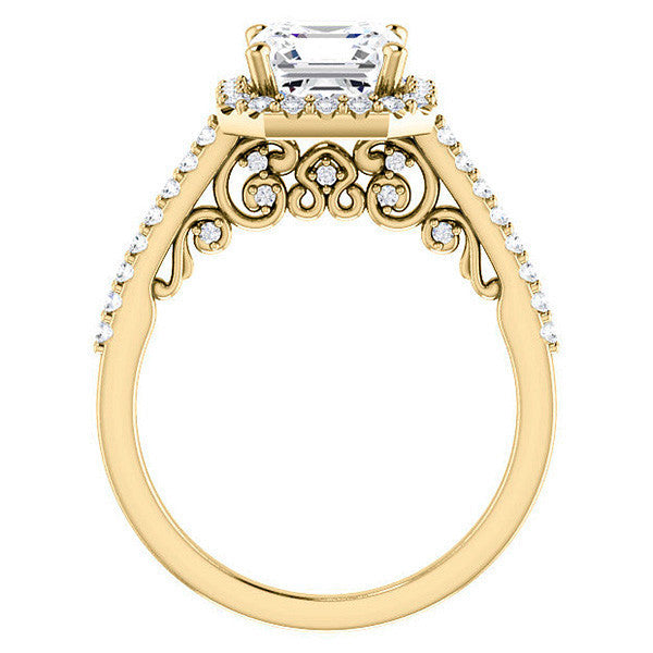 Asscher Halo Engagement Ring with Scroll Accent
