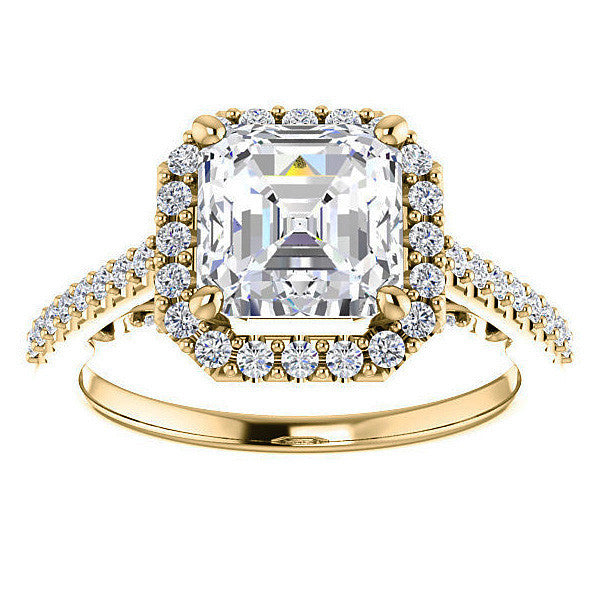 Asscher Halo Engagement Ring with Scroll Accent