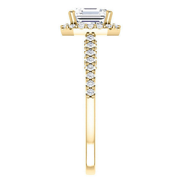 Asscher Halo Engagement Ring with Scroll Accent
