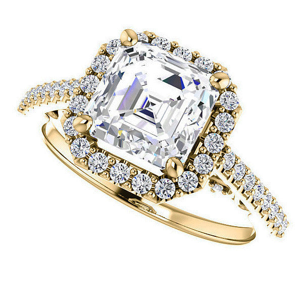 Asscher Halo Engagement Ring with Scroll Accent