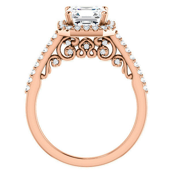 Asscher Halo Engagement Ring with Scroll Accent