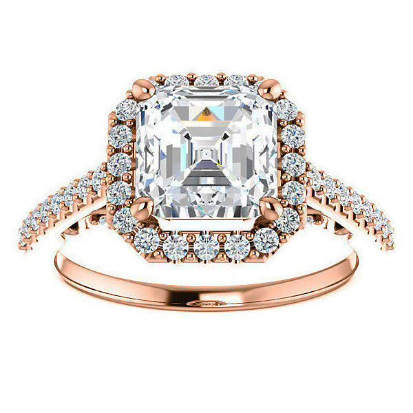 Asscher Halo Engagement Ring with Scroll Accent