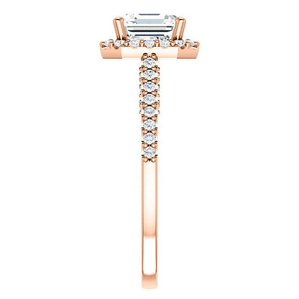 Asscher Halo Engagement Ring with Scroll Accent