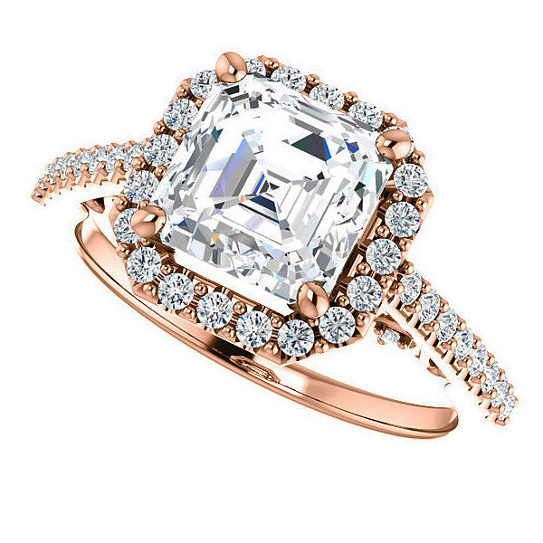 Asscher Halo Engagement Ring with Scroll Accent