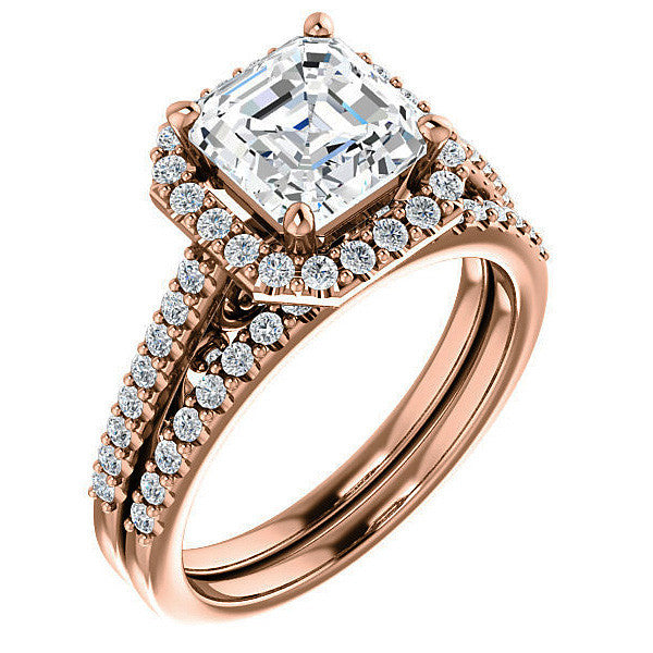 Asscher Halo Engagement Ring with Scroll Accent