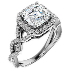 Asscher Infinity Halo Engagement Ring with Scrolls
