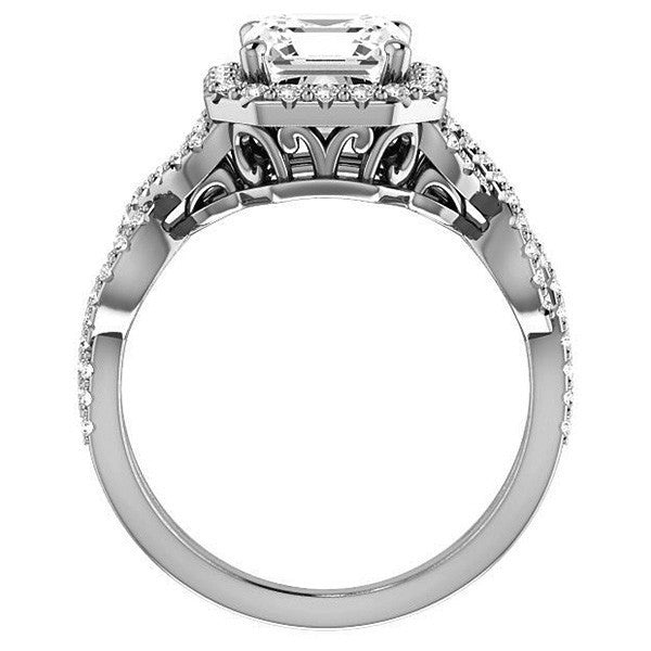 Asscher Infinity Halo Engagement Ring with Scrolls