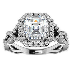 Asscher Infinity Halo Engagement Ring with Scrolls