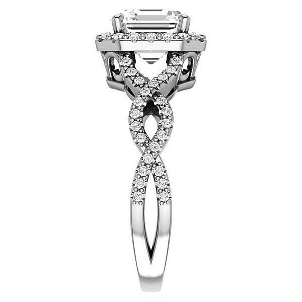 Asscher Infinity Halo Engagement Ring with Scrolls