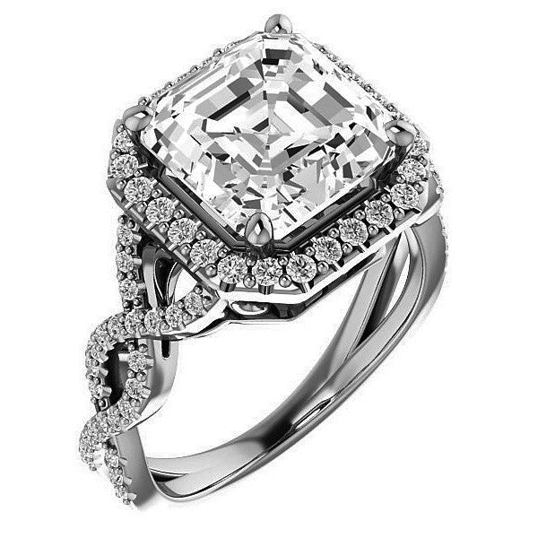 Asscher Infinity Halo Engagement Ring with Scrolls