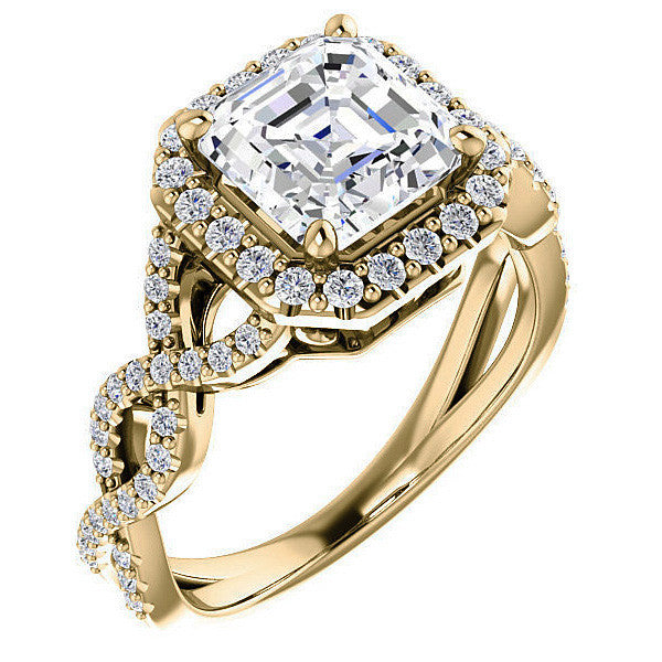 Asscher Infinity Halo Engagement Ring with Scrolls