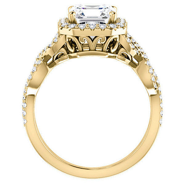 Asscher Infinity Halo Engagement Ring with Scrolls