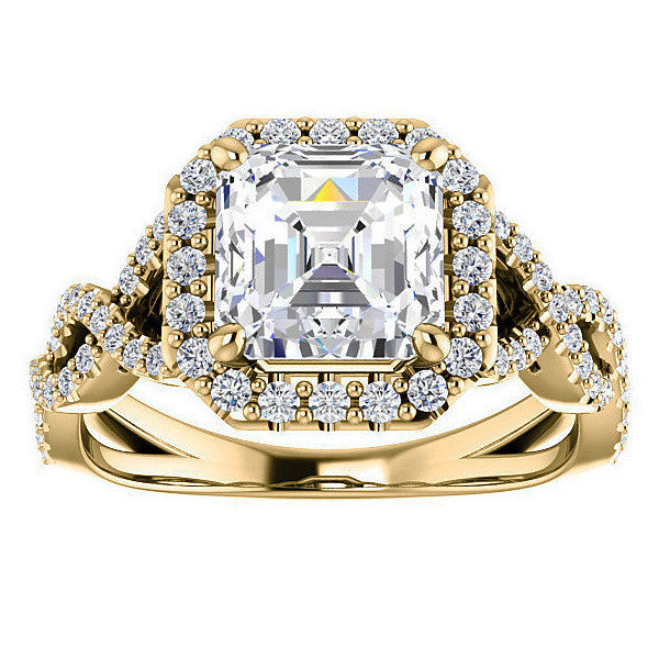Asscher Infinity Halo Engagement Ring with Scrolls