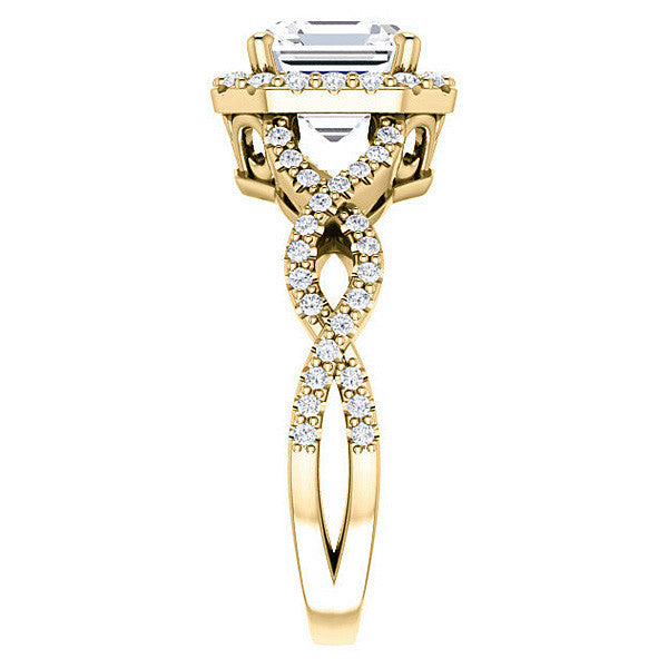 Asscher Infinity Halo Engagement Ring with Scrolls