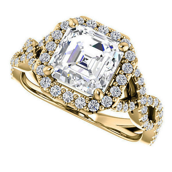 Asscher Infinity Halo Engagement Ring with Scrolls