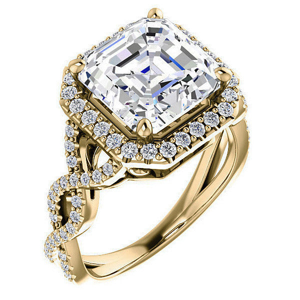 Asscher Infinity Halo Engagement Ring with Scrolls