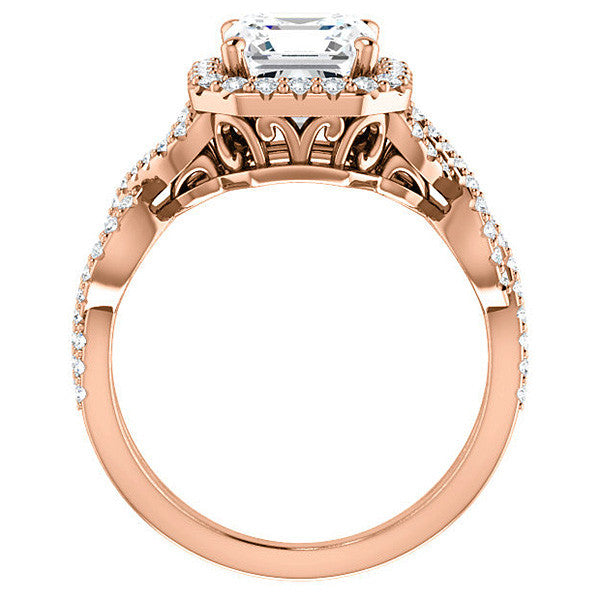 Asscher Infinity Halo Engagement Ring with Scrolls