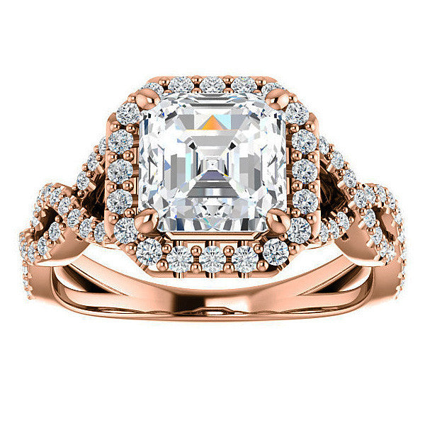 Asscher Infinity Halo Engagement Ring with Scrolls