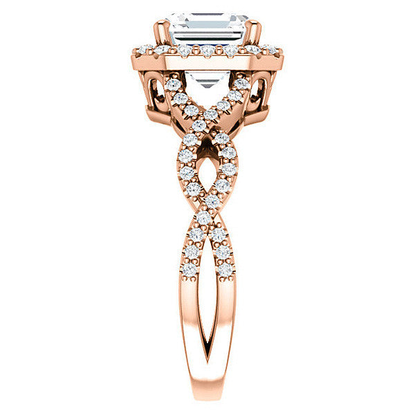 Asscher Infinity Halo Engagement Ring with Scrolls