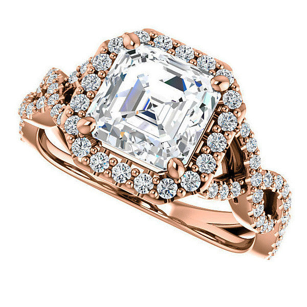 Asscher Infinity Halo Engagement Ring with Scrolls