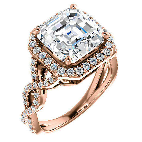 Asscher Infinity Halo Engagement Ring with Scrolls
