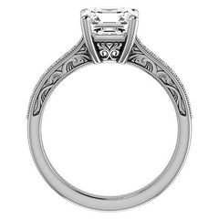 Asscher cut Engraved Engagement Ring with Milgrain