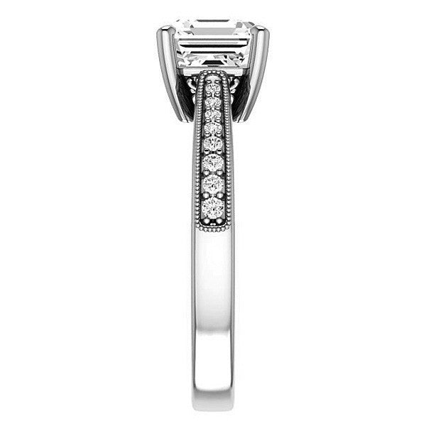 Asscher cut Engraved Engagement Ring with Milgrain