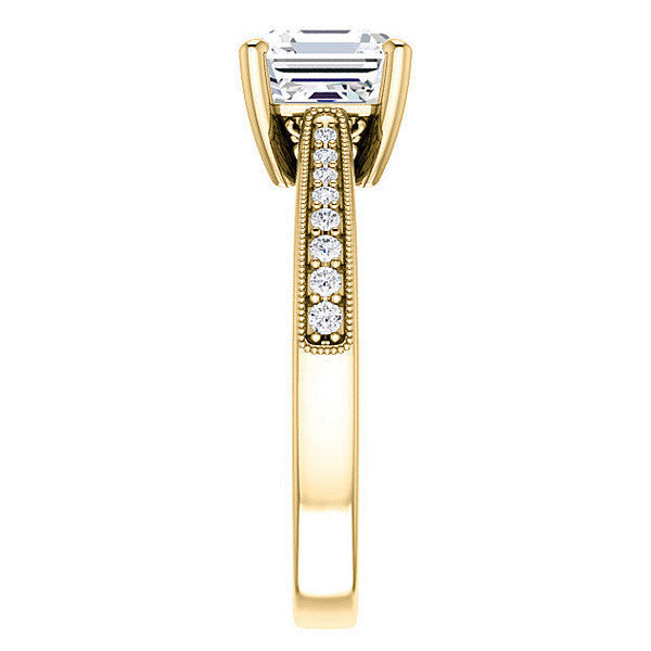 Asscher cut Engraved Engagement Ring with Milgrain