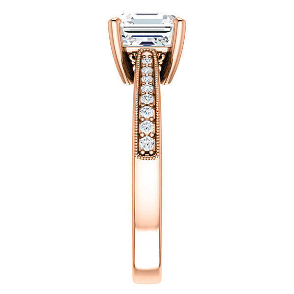 Asscher cut Engraved Engagement Ring with Milgrain