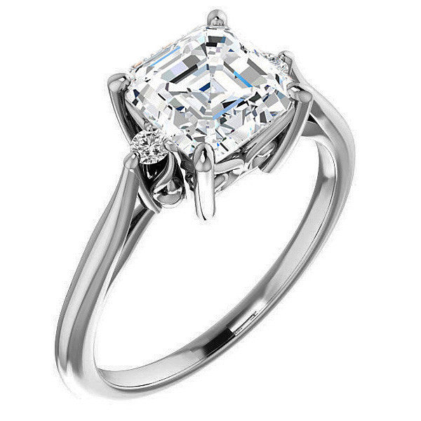 Asscher cut Three-Stone Cathedral Engagement Ring