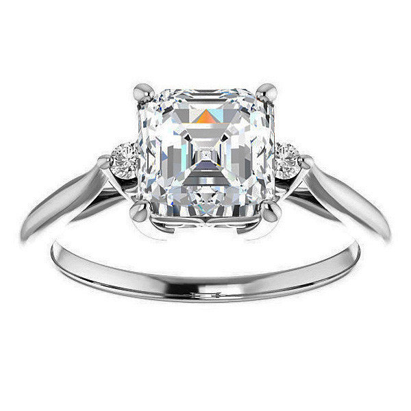 Asscher cut Three-Stone Cathedral Engagement Ring