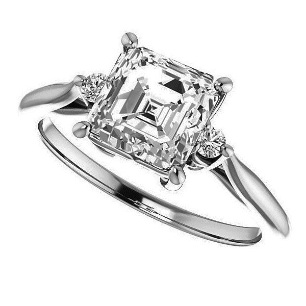 Asscher cut Three-Stone Cathedral Engagement Ring