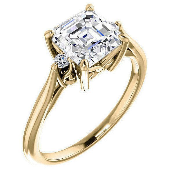 Asscher cut Three-Stone Cathedral Engagement Ring
