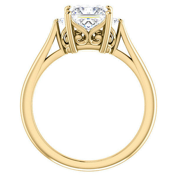 Asscher cut Three-Stone Cathedral Engagement Ring