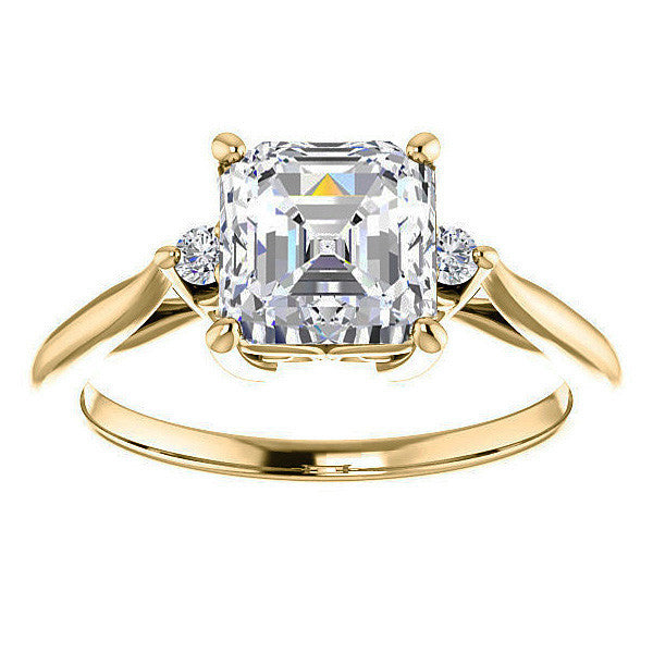 Asscher cut Three-Stone Cathedral Engagement Ring