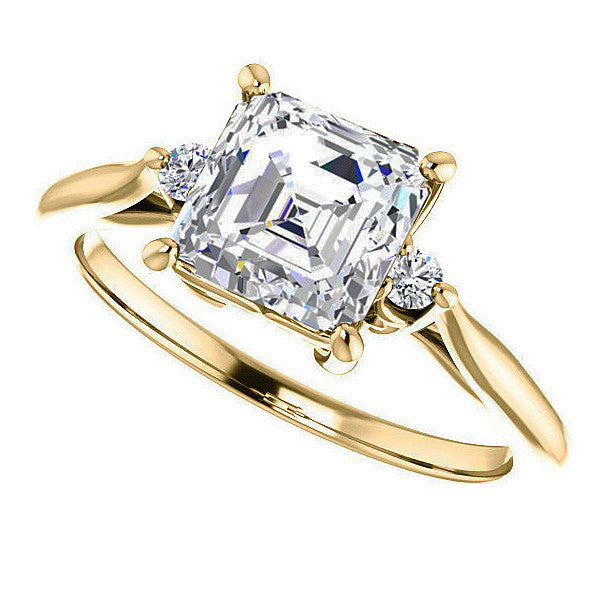 Asscher cut Three-Stone Cathedral Engagement Ring